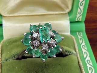 Vintage Palladium Art Deco Antique 1940s 1.  00 Ct Colombian Emerald Diamond Ring