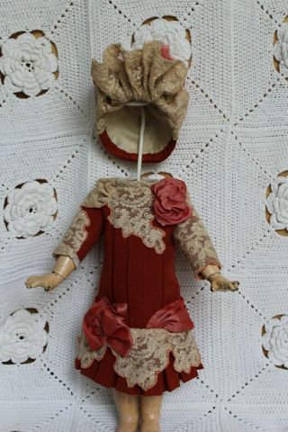 Wool Dress And Hat For Antique Baby Doll 16 .