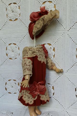 Wool dress and hat for antique baby doll 16 . 6