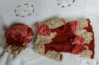 Wool dress and hat for antique baby doll 16 . 8
