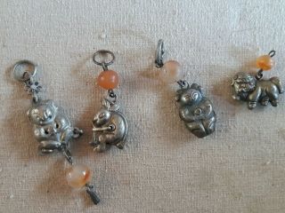 Vintage Chinese Silver And Carnelian Bead Charm Characters