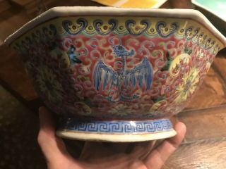 Antique Chinese Art Pottery Bowl Asian Ceramics Birds Flowers Makers Mark