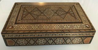 Middle Eastern Syrian Mother Of Pearl Inlay Jewellery Box