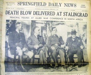 1943 Ww Ii Display Newspaper Casablanca Conference By Allies,  Stalingrad Battle