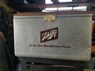 Vintage Schlitz Cronco Cronstroms Metal Beer Cooler W/padded Seat Box