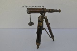 Nautical Antique Vintage Decorative Solid Brass Telescope With Wooden Tripod