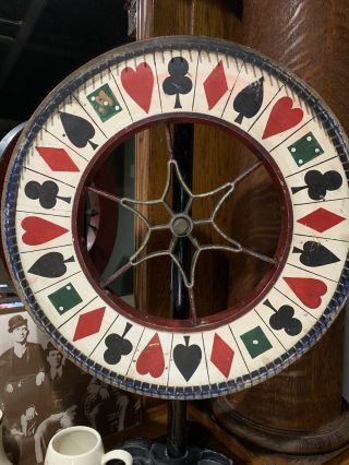 Small 23 Inch Antique Folk Art Painted Carnival Gaming Gambling Wheel