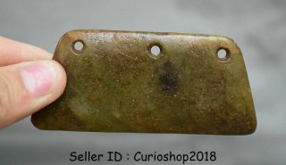 3.  2 " Good China " Hong Shan " Culture Old Jade Hand - Carved Axe Bi Pendant Amulet