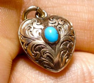 Small Antique Georgian Or Victorian 9 Ct Gold & Turquoise Heart Charm