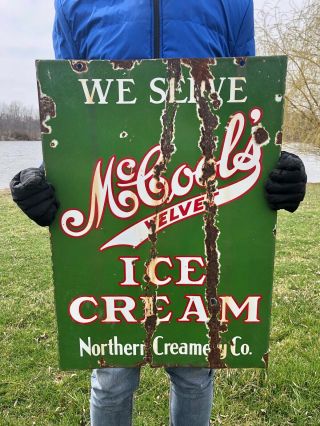 Vintage Mccools Velvet Ice Cream Northern Creamery Ds Porcelain Sign