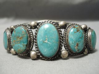 Opulent Vintage Navajo Graduating Royston Turquoise Sterling Silver Bracelet