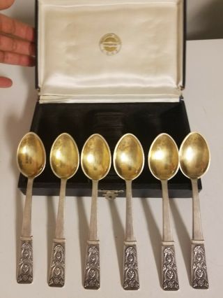 Vintage Soviet Russian Silver 875 Tea Coffee Spoon Set Gold Gilt Bowls