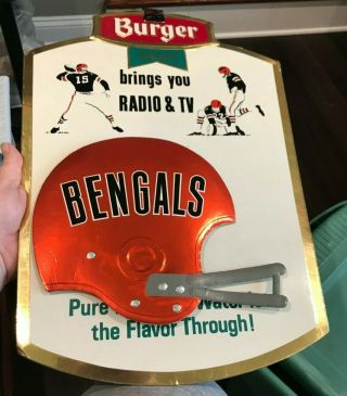 Vintage Burger Beer Cincinnati Bengals Football Nfl Foil Over Cardboard Sign Oh