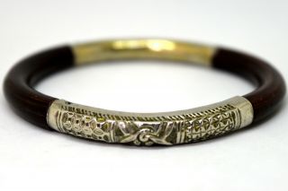 Antique Chinese Brass And Bamboo Floral Bracelet/bangle