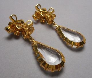 Vintage Signed Schreiner Drop Earrings - Faceted Crystal & Gold - tone Clip Style 5