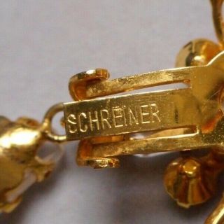 Vintage Signed Schreiner Drop Earrings - Faceted Crystal & Gold - tone Clip Style 6