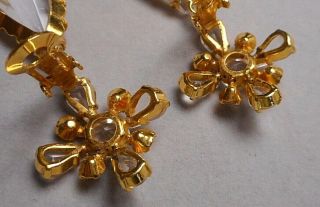Vintage Signed Schreiner Drop Earrings - Faceted Crystal & Gold - tone Clip Style 8
