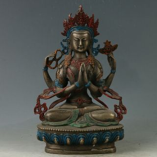 Chinese Exquisite Brass Hand Carved Figure Of Buddha Statue Gl347