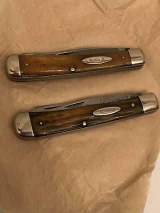Vintage Case Xx Stag Trapper Set Of 2” Knives “ 1940 - 1964 Solid Tight 5254
