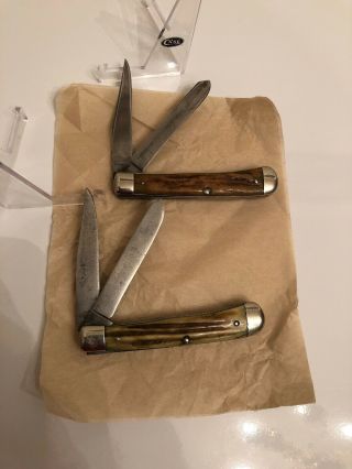 Vintage Case XX Stag Trapper Set Of 2” Knives “ 1940 - 1964 SOLID TIGHT 5254 6