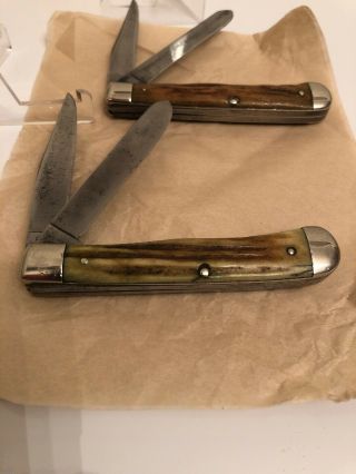 Vintage Case XX Stag Trapper Set Of 2” Knives “ 1940 - 1964 SOLID TIGHT 5254 7