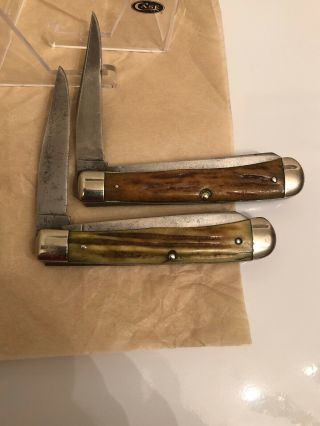 Vintage Case XX Stag Trapper Set Of 2” Knives “ 1940 - 1964 SOLID TIGHT 5254 9