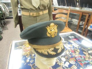 Post Wwii Us Army Field Grade Officers Dress Green Visor Hat Size 7 - 1/8.