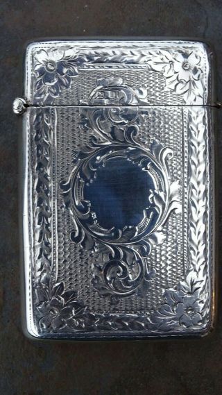 Antique Solid Silver Card Case Foliate Decorated Halmarked Birmingham In 1908