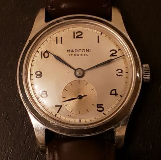 Marconi Mens Vintage Watch,  Serviced,  (division Of Rolex) Leather Band