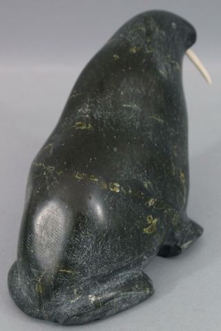 Antique Signed Inuit Canadian Eskimo WALRUS Soapstone Carving, 8