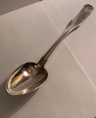 Antique Silver Fiddle Thread Large Danish Serving Spoon Armorial 1844 Denmark