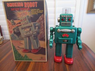 Vintage 1989 Green Smoking Robot - Made In Japan - Mib