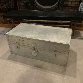 Vintage Industrial Silver Aluminum Lightweight Foot Locker Storage Trunk 2