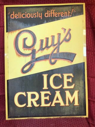 Vintage Embossed Guys Ice Cream Pressed Tin Sign 28x20 Inches