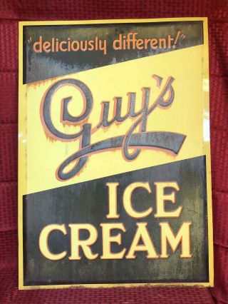 Vintage Embossed Guys Ice Cream Pressed Tin Sign 28x20 Inches 2