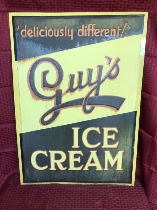 Vintage Embossed Guys Ice Cream Pressed Tin Sign 28x20 Inches 8