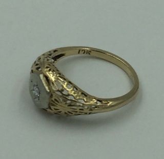 Vintage 10K Yellow & White Gold & Diamond Art Deco Ring Size 6.  5 3