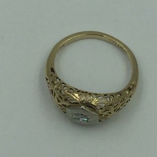 Vintage 10K Yellow & White Gold & Diamond Art Deco Ring Size 6.  5 5