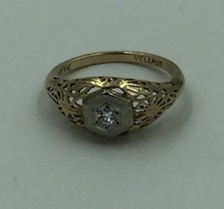 Vintage 10K Yellow & White Gold & Diamond Art Deco Ring Size 6.  5 7