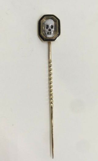 Antique Georgian 9carat Gold Memento Mori Skull Mourning Stick Pin