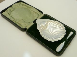 Butter Shell Dish,  Solid Sterling Silver,  Case And Knife,  1911,  147g.