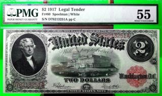 Money Usa $2 Dollars 1917 Legal Tender Pmg Fr 60 About Unc Rare