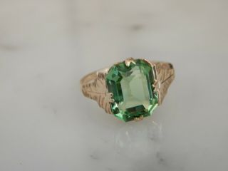 A Stunning Art Deco 9 Ct Gold 5.  00 Carat Emerald Cut Green Gemstone Ring