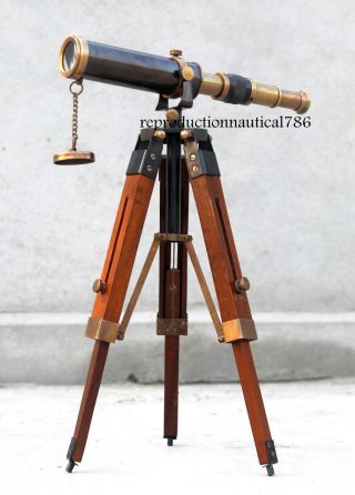 Collectible Desktop Antique Brass Telescope Spyglass With Tripod Marine Scope G