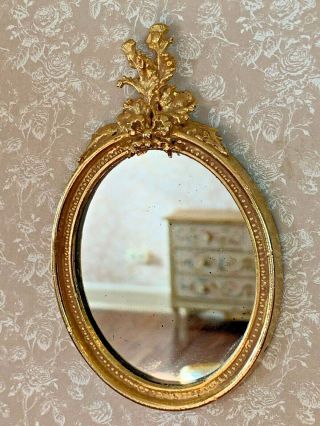 1990s Miniature Dollhouse Artisan Eugene Kupjack Gold Leafed Thistle Wall Mirror