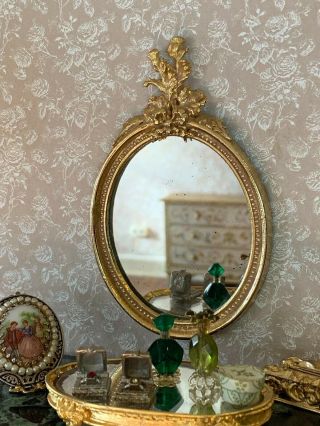 1990s Miniature Dollhouse Artisan EUGENE KUPJACK Gold Leafed Thistle Wall Mirror 5