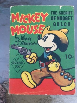 Antique Book Walt Disney’s Mickey Mouse And The Sheriff Of Nugget Gulch 1938