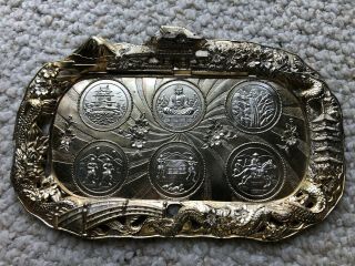 China Chinese Qing Dynasty Silver Plate W/ Dragons,  Houses,  & People