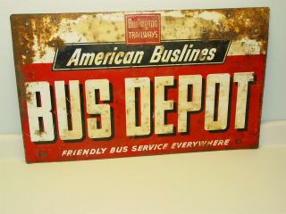 Vintage Burlington Trailways Bus Depot Transportation Sign,  Metal