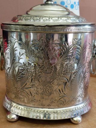 Antique Victorian Silver Plated Biscuit Barrel Full Engraved Roberts & Belk